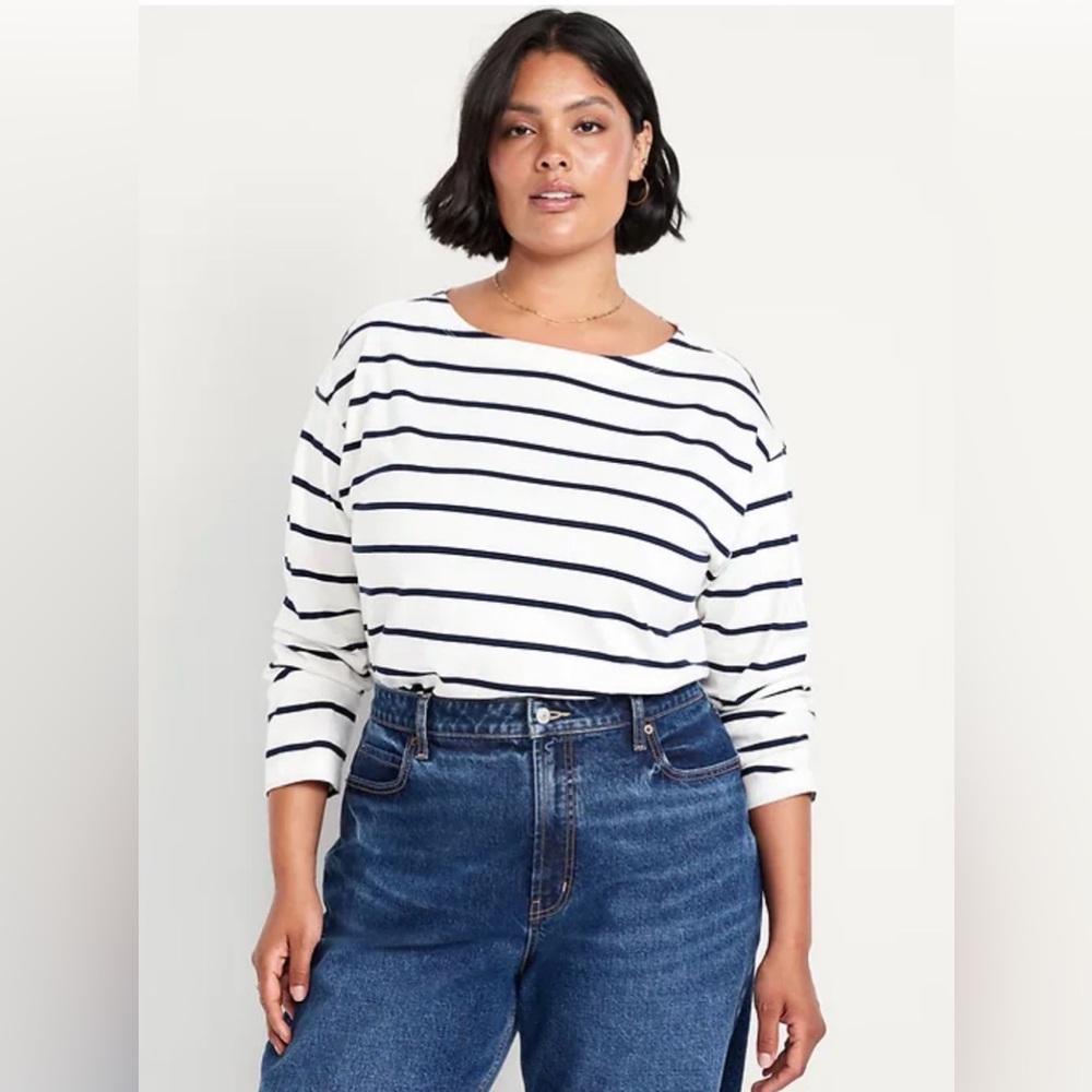 🌷Old Navy Breton Stripe Boat Neck Long Sleeve Top 2X Coastal Chic 3/$30